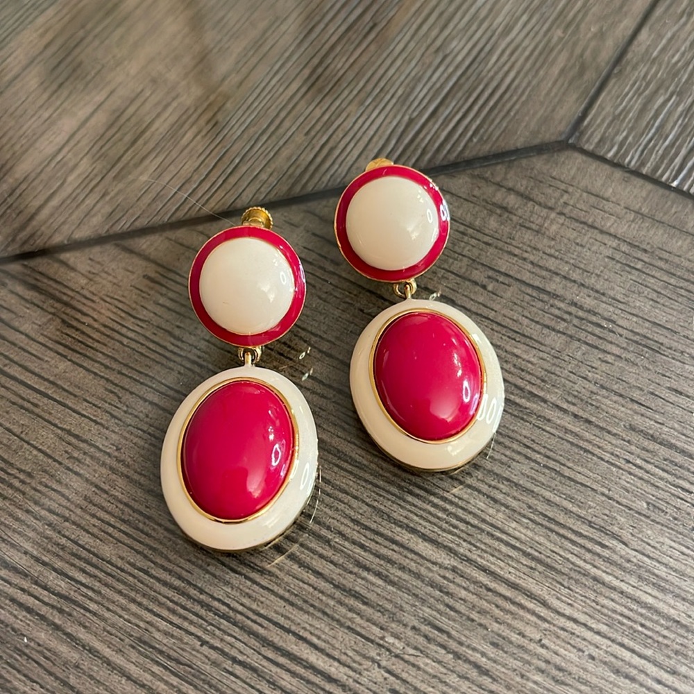 Vintage Joan Rivers Red and Ivory Drop Enamel Clip Earrings - Picture 16 of 16